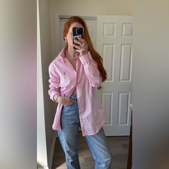 Ralph Lauren Oversized pink striped Button down boyfriend shirt men’s size L - Picture 8 of 9